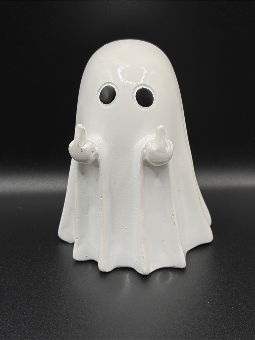 White Ceramic middle finger Ghost Figurine Decorative Accent